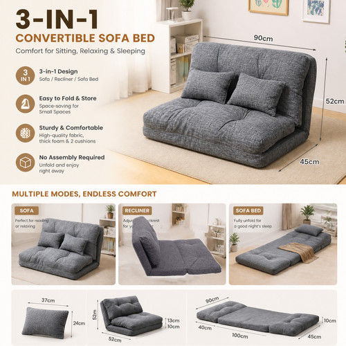 Folding mattress bed - 3-in-1,